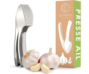 Oliver's Kitchen ® Presse Ail Premium - Hachoir et Broyeur Super Facile à Utiliser et à Nettoyer - Écrase l'Ail et le Gingembre sans Effort (pas besoin d'éplucher) - Solide et Durable à Vie
