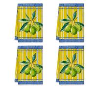 Olives Lot de 4 torchons de cuisine absorbants, motif feuilles rustiques, rayures jaunes, 40,6 x 61 cm