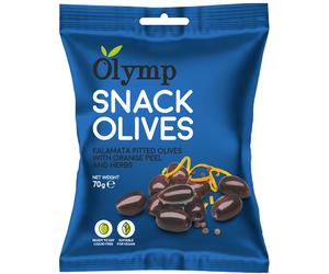 Olives noires dénoyautées Olymp Kalamata avec zeste d'orange et herbes 70g
