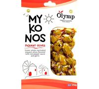 Olives vertes épicées Olymp aux piments et à l'ail, emballées sous vide 250 g