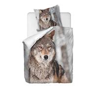 OliveSleep Parure de lit 2 pièces avec Housse de Couette et taie d'oreiller,Loup Gris,140 x 200 cm / 65 x 65 cm x 1, (Multi 29, 140x200cm)