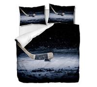 OliveSleep Parure de lit 3 pièces avec housse de couette et 2 taies d'oreiller Motif crosse de hockey et palet pour lit double