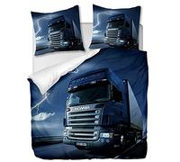 OliveSleep Parure de lit 3 pièces avec Housse de Couette et taies d'oreiller,Camion Bleu,200 x 200 cm / 65 x 65 cm x 2,Multi 10