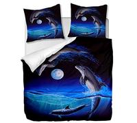OliveSleep Parure de lit 3 pièces avec Housse de Couette et taies d'oreiller,Dauphin sous la Lune,240 x 220 cm / 65 x 65 cm x 2,Multi 15