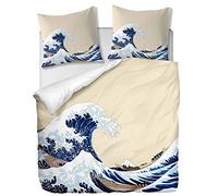 OliveSleep Parure de lit 3 pièces avec Housse de Couette et taies d'oreiller,Grande Vague de Kanagawa,200 x 200 cm / 65 x 65 cm x 2,Multi 3