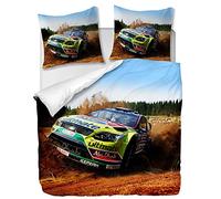 OliveSleep Parure de lit 3 pièces avec Housse de Couette et taies d'oreiller,Rallye Automobile,200 x 200 cm / 65 x 65 cm x 2,Multi 22