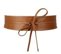 OLIVIA Ceinture pour femme. large à nouer en cuir de vachette - Accessoire Tendance - Camel, Cuir