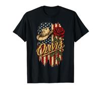 Olivia Chapeau de Cowboy Drapeau américain Rose T-Shirt Graphique avec Valeur