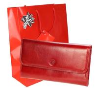 OLIVIA & Eléphant D'or - Portefeuille Cuir + Porte-clés + Emballage / PACK S5661 cadeau femme Noel - (Rouge)