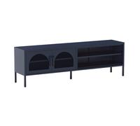 OLIVIA - Meuble TV 160 cm 2 Portes Ajourées 2 Niches en Métal Bleu Foncé -