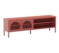 OLIVIA - Meuble TV 160 cm 2 Portes Ajourées 2 Niches en Métal Terracotta