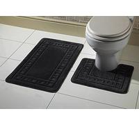 Olivia Rocco Miami Ensemble de 2 tapis de bain et tapis de sol de contour WC antidérapants, Noir , Bath Mat 50 x 80 cm, Pedestal Mat 50 x 50 cm