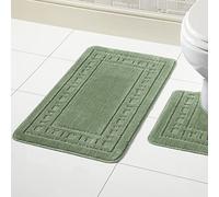 Olivia Rocco Miami Ensemble de 2 tapis de bain et tapis de sol de contour WC antidérapants, Plastique, vert forêt, Bath Mat 50 x 80 cm, Pedestal Mat 50 x 50 cm