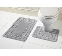 Olivia Rocco Miami Ensemble de 2 tapis de bain et tapis de sol de contour WC antidérapants, Plastique, Silver, Bath Mat 50 x 80 cm, Pedestal Mat 50 x 50 cm