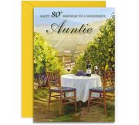 Olivia Samuel Carte d'anniversaire 80 ans pour tante - Soleil et vin - Carte brillante de taille moyenne (A5 - 148 mm x 210 mm) avec enveloppe autocollante