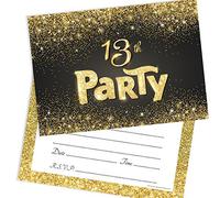 Olivia Samuel Lot de 20 cartons d'invitation pour 13e anniversaire Noir et doré Prêt à écrire avec enveloppes