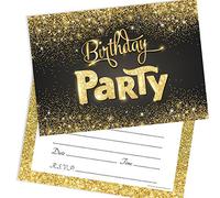 Olivia Samuel Lot de 20 cartons d'invitation pour fête d'anniversaire avec enveloppes Noir et doré