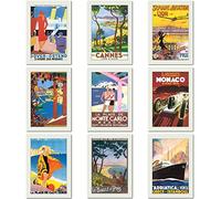 Olivia Samuel Lot de 9 affiches de voyage Old Time format A4 sur carte épaisse de 350 g/m². ** Sans cadre **
