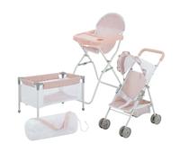 Olivia's Little World Station De Nurserie 3pcs Lit Bebe Chaise Haute Et Poussette Rose Gris