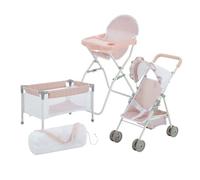 Olivia's Little World Station de Nurserie 3pcs Lit Bebe Chaise Haute et Poussette Rose Gris