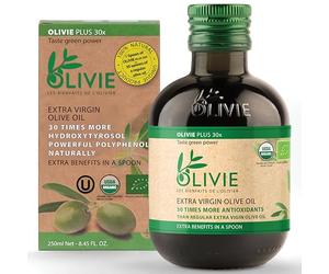 OLIVIE LES BIENFAITS DE L'OLIVIER Huile d'olive extra vierge biologique riche en polyphénols OLIVIE PLUS 30X, huile d'olive du désert marocain, EVOO, MD recommandé, biologique 8.45 Fl Oz (Lot de 1)