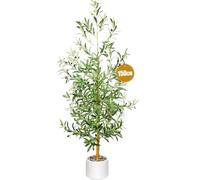 Olivier Artificiel 150 cm en Pot Blanc, Plantes Artificielles Interieur, Arbre Artificielle Fausse Plante Verte Décoration pour Maison Chambre Salon Balcon Cour Jardin