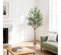 Olivier artificiel - 180 cm - Grande plante d'olivier artificielle en pot blanc - Décoration pour la maison, le salon, la chambre à coucher, le bureau, le jardin