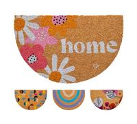 OLIVO.shop FANTASY 12 Paillasson oculaire coloré en demi-lune, Paillasson d'entrée extérieur en noix de coco, tapis antidérapant coloré 40 x 65 cm Croissant (DAISY)