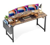 OLIXIS Bureau Informatique, 63 Pouces Écriture Travail Etude PC Bois Bureau Moderne avec Sac de Rangement et Crochet pour Casque Chambre Simple pour 2 Personnes Enfants Étudiant, Marron Rustique