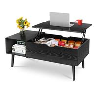 OLIXIS Table Basse en Bois avec Compartiment caché et Grande étagère de Rangement, Table de Salle à Manger relevable pour Maison, Salon, Bureau, Noir