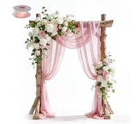 Ollanoos Wedding Decor Rideau croisé : 2 panneaux en tulle rose (75 x 600 cm), polyvalent comme rideau, arrière-plan et décoration, idéal pour arche de mariage, photographie et fête de jardin (rose)