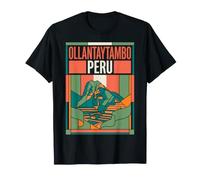 Ollantaytambo Drapeau du Pérou Ruines Inca Terrasses Art Vintage T-Shirt