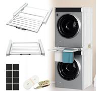 Ollewiellan Cadre intermédiaire pour machine à laver et sèche-linge avec corde à cliquet, extensible, connexion avec plaque en acier, blanc