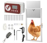 Ollewiellan Clapet automatique pour poulet, capteur de lumière en aluminium, porte électrique avec grand écran, minuterie, protection anti-pincement, télécommande, ouverture de porte 30 x 30 cm