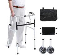 Ollewiellan Déambulateur pliable pour personnes âgées - 2 roulettes pivotantes - Hauteur réglable - Aluminium - Antidérapant et stable - Jusqu'à 180 kg - Argenté