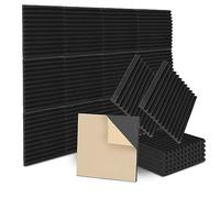 Ollewiellan Lot de 24 panneaux acoustiques en mousse - Autocollants - 2,5 x 30 x 30 cm - Isolation phonique - Absorption des échos - Pour la maison et le studio, décoration de jeu, podcasts - Noir