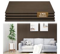 Ollewiellan Lot de 4 panneaux acoustiques - 2,88 m² - En bois de noyer et feutre - 120 x 60 cm - Revêtement mural en bois pour studio et maison - Décoration murale intérieure - Noyer