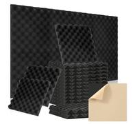Ollewiellan Lot de 48 panneaux acoustiques en mousse autocollants, 30 x 30 x 2,5 cm, isolation acoustique, absorption des échos, isolation phonique, pour la maison et le studio, décoration de jeu,