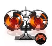 Ollewiellan Ventilateur de cheminée à double tête - 8 lames avec thermomètre - Sans électricité - Outil de cheminée efficace - Ventilateur silencieux pour poêle à bois - 20,5 x 13,9 x 9,5 cm