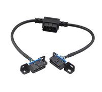 OLLGEN Adaptateur d'extension universel à angle droit OBD II 16 broches - Câble ouvert J1962 mâle vers double femelle - Support de montage sous le tableau de bord pour GPS Tracker Device Diagnostic