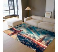 OLLIAR Home Accents futuristes Paillasson Sci-FI thème Personnages et Ville Motif Tapis Lavable à Poils Ras Pliables pour pépinière Bureau 60x90cm