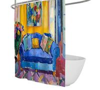 OLLIAR Home Art Abstrait Rideaux de Douche pour Salle de Bain Peinture à l’Huile colorée Moderne canapé à l’Huile Bleu scène Jaune de pièce Rideau de Bain imperméable Lavable en Machine 200x180cm