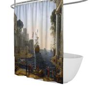 OLLIAR Home Art Classique Peinture Rideau de Douche Scène de Port Mythique Style Baroque Rideaux de Baignoire Polyester Tissu Salle de Bain Accessoires Décor 180x180