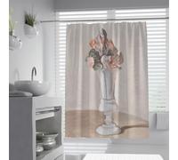 OLLIAR Home Art Contemporain Esthétique Rideau de Douche Vase Blanc et Rose Floral Rideaux de Salle de Bain Nature Morte Classique Peinture à l’Huile Rideau de Bain 100x200cm