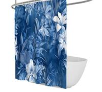 OLLIAR Home Bleu Aquarelle Plante Rideau De Douche Doublure Rustique Fleur Salle de Bain Rideaux De Salle De Bain Moderne Imperméable Tissu Ensemble avec Crochets 200x200cm