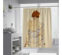 OLLIAR Home Décoration intérieure Rideau de Douche Rétro Femmes Rideau de Bain Jaune Clair Oeuvre Classique Imprimé Séchage Rapide Doux Tissu Rideaux de Salle de Bain 100x180