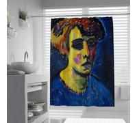 OLLIAR Home Ensemble de Rideaux de Douche Portrait d’Homme élégant Rideau de Bain Bleu expressionniste Art Déco Rideaux de Douche en Tissu Doux Lavable pour la décoration Salle de Bain 240x180cm
