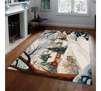 OLLIAR Home Hiver Noël Décor Tapis Rustique Village Neige Scène Dessin Animé Thème Jeter Tapis De Salon Non Glissant À Ponce pour Chambre Chambre Bébé 100x150cm