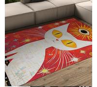 OLLIAR Home Lavable Mystique Blanc Chat Tapis Abstrait Galaxy Rouge Tapis pour Chambre De Bébé Lavable Antidérapant Jeté Tapis De Sol À Pou 120x170cm