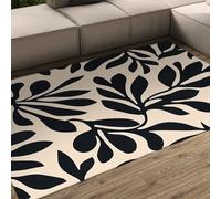 OLLIAR Home Noir et Blanc Minimaliste Salon Tapis de Sol Classiques à imprimé de Feuilles de Plantes Tapis de Sol pour Chambre à Manger Salle à Manger Bureau Couloirs 60x120cm